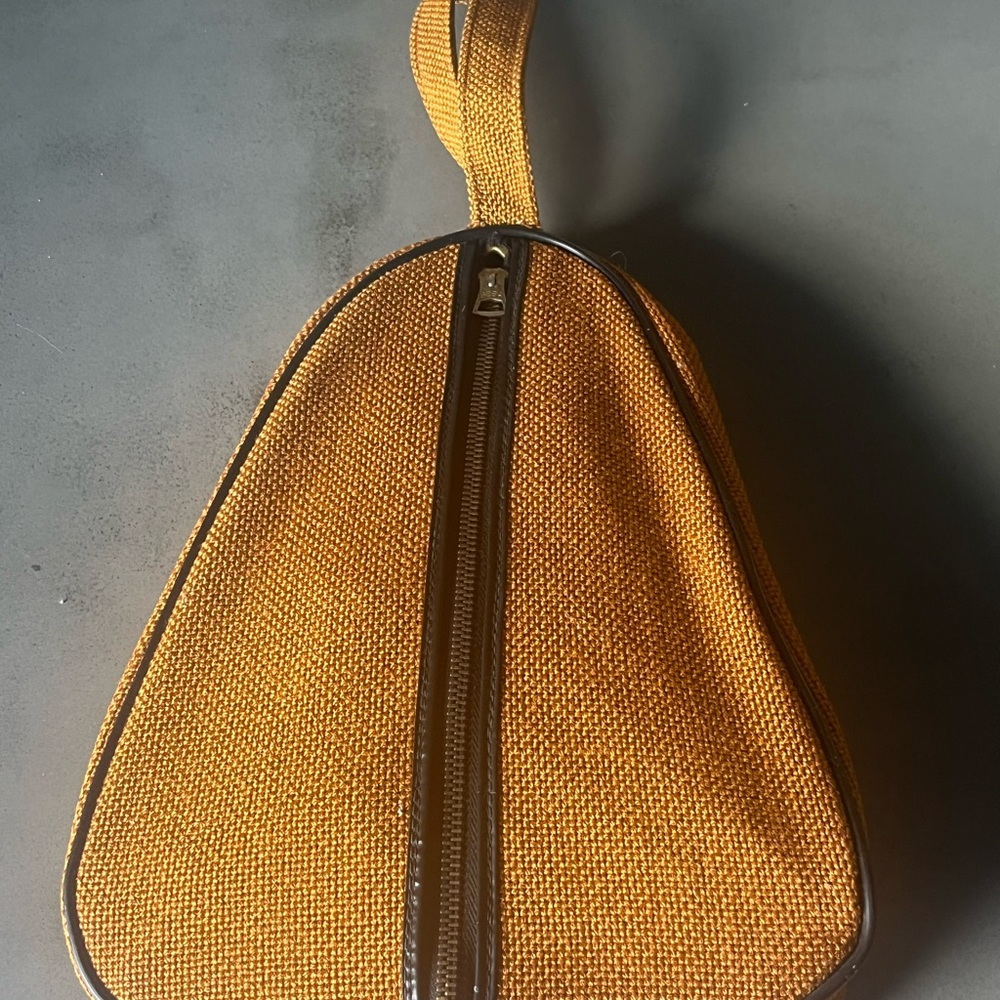 Vintage 60s Burnt Orange Mustard Tone Carry On Bag Geometric